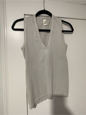 Banana Republic Sleeveless V-Neck Metallic Knit Top - Silver